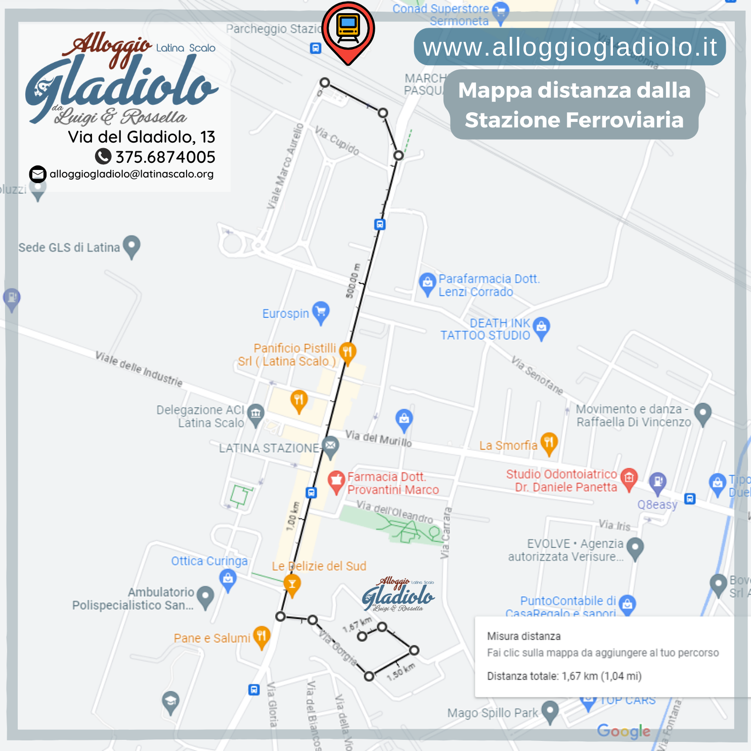 Alloggio Gladiolo - Latina Scalo - Mappa percorso da Stazione Ferroviaria